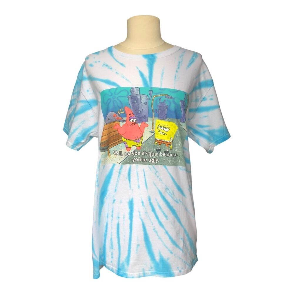 Nickelodeon SpongeBob Patrick Meme Tie Dye Graphic T Shirt Blue White Medium